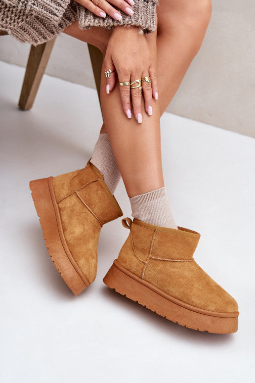 Ultra Mini Platform Faux Fur Lined Boots -ChestNut