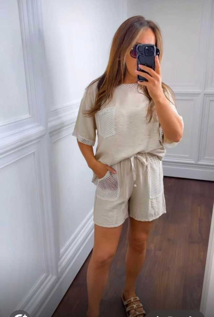 Cream Detail Top & Shorts Co-ord