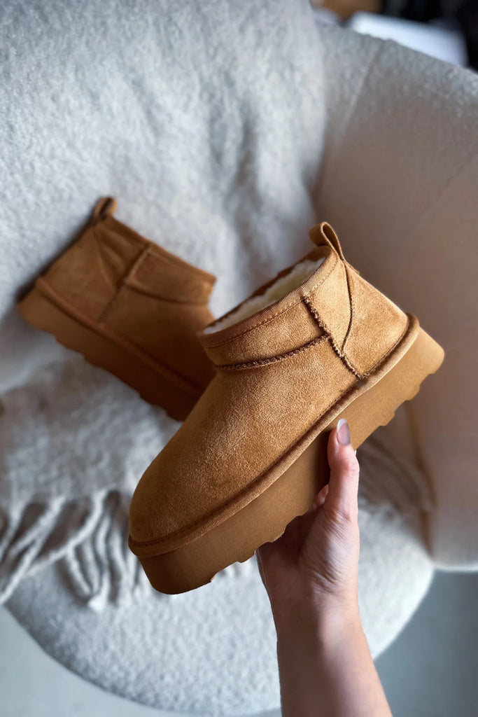 Ultra Mini Platform Ankle Boots -Chestnut