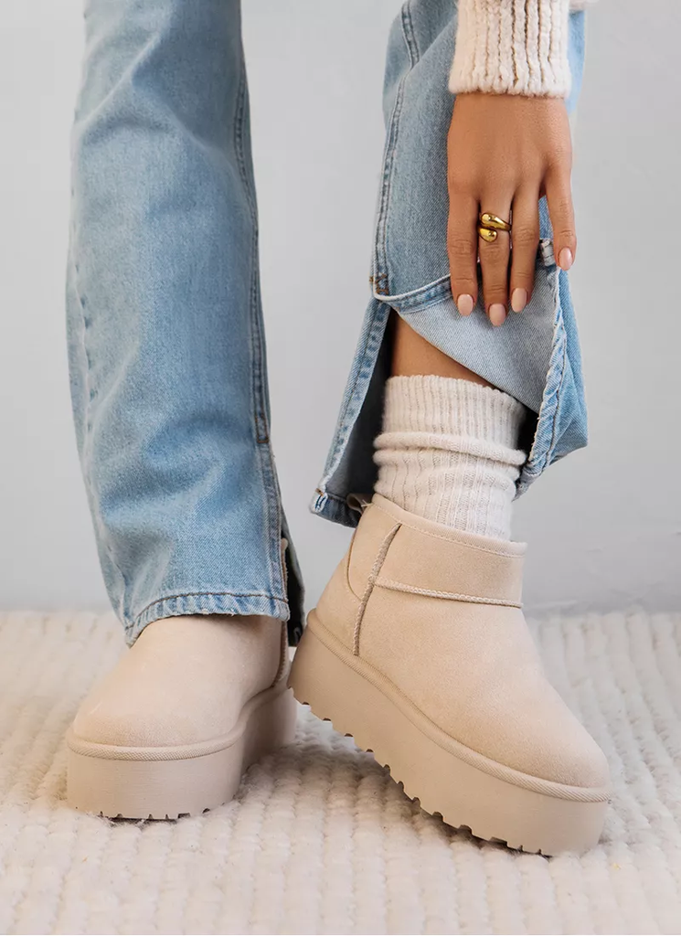 Ultra Mini Platform Ankle Boots -Beige