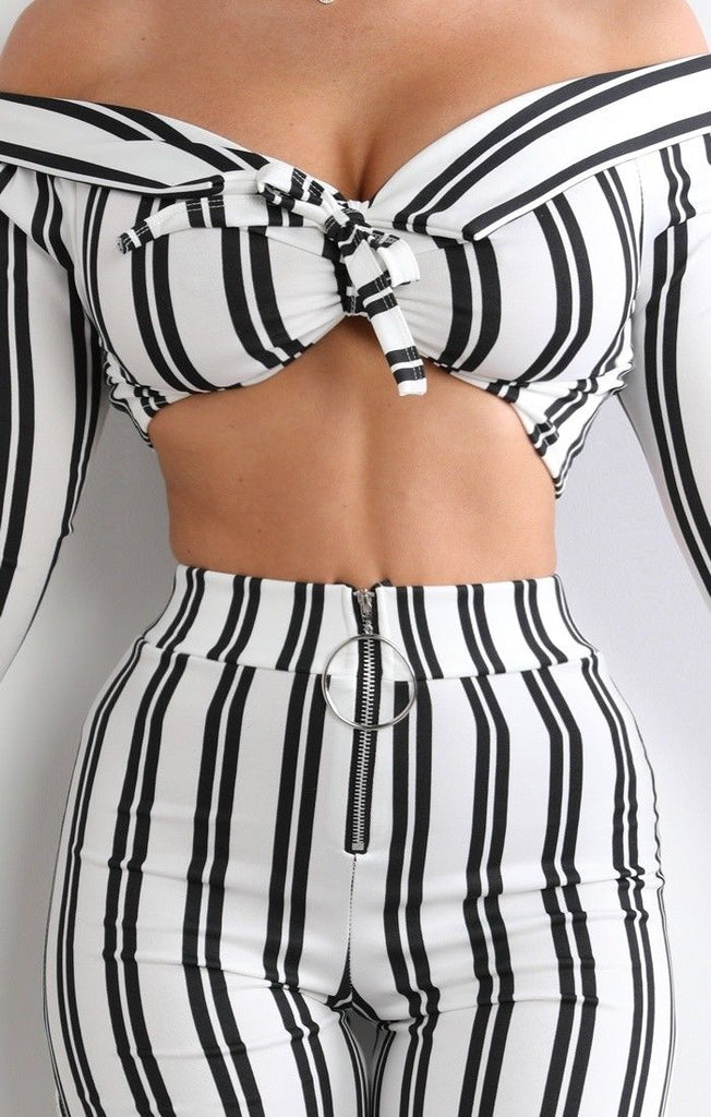 Stripe Tie Bardot Crop SET