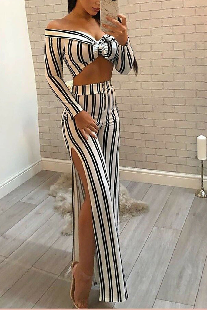 Stripe Tie Bardot Crop SET