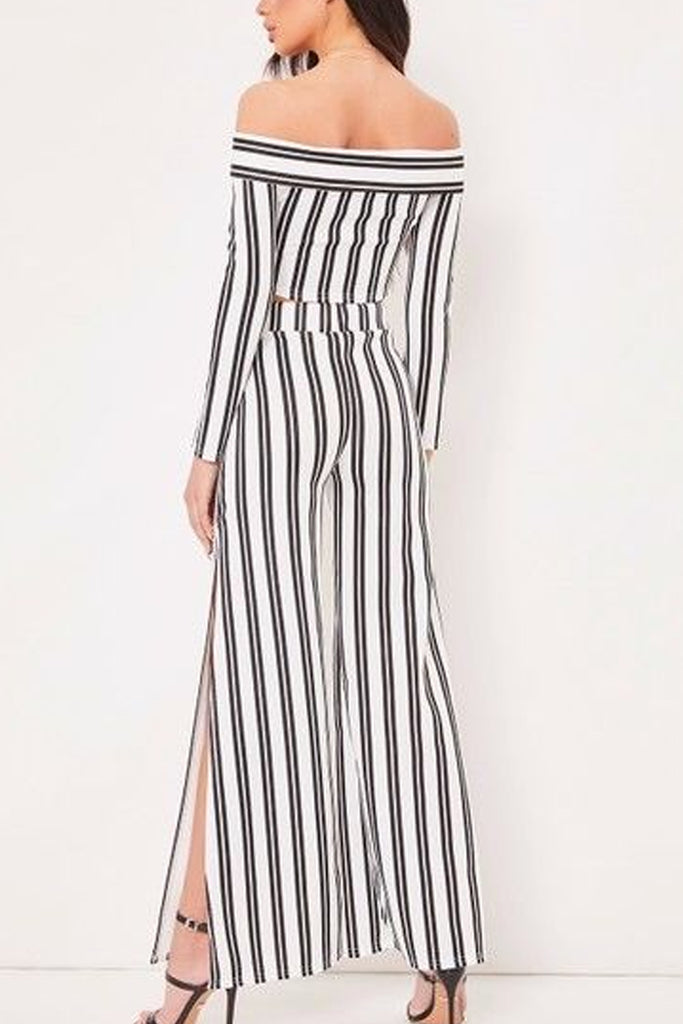 Stripe Tie Bardot Crop SET