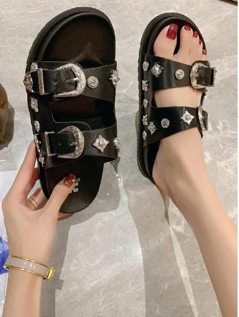 Double Buckle Sandal -Black