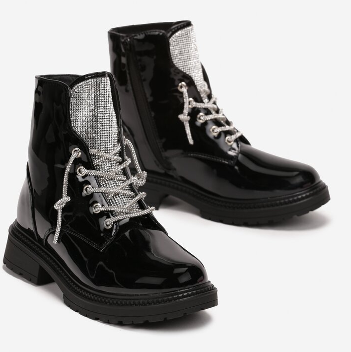 Kids: Ankle Boot with Rhinestone -Black