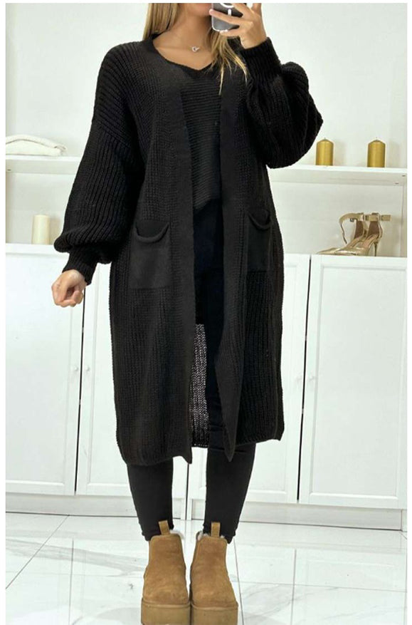 Chunky Knit Cardigan -Black