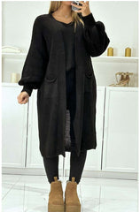 Chunky Knit Cardigan -Black