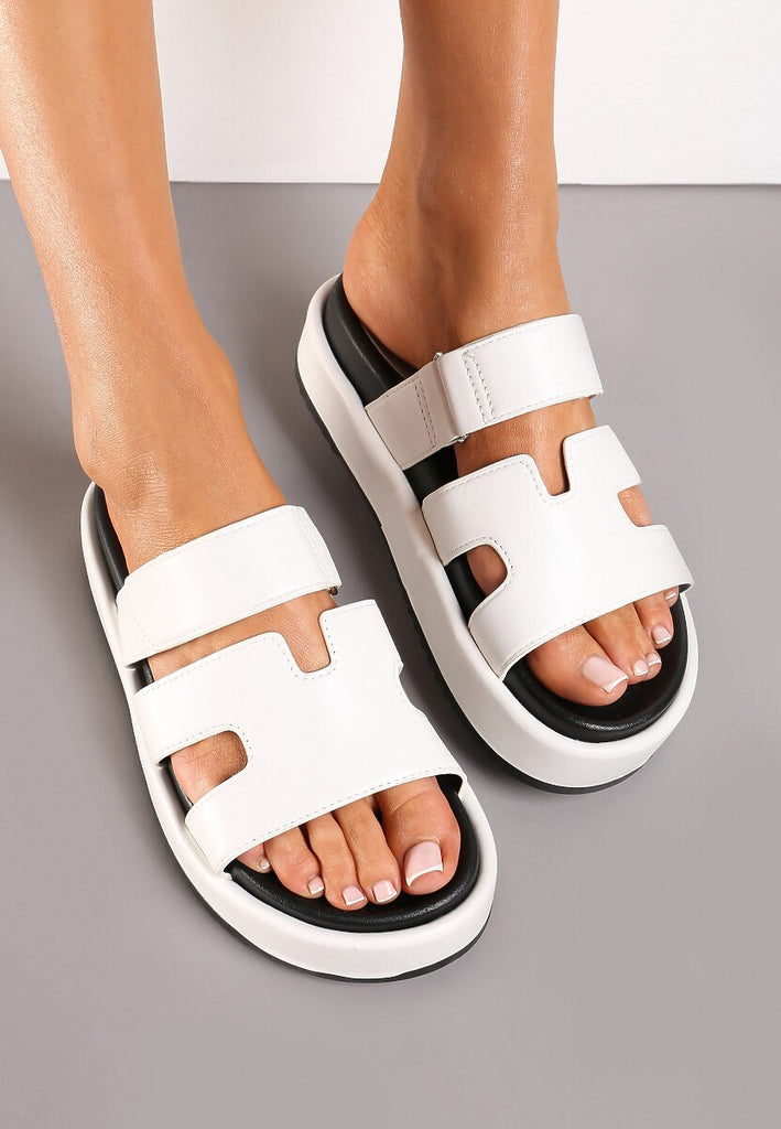 Cut-Out Design Slide Sandals -White