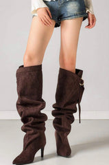 Slouchy Pointed-Toe Knee-High Boots -Brown