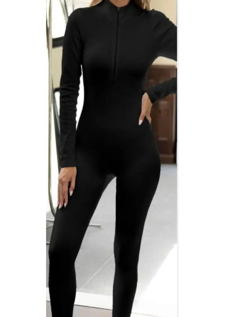 Casual Long Sleeve Solid Color Slim Fit Jumpsuit