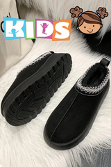 Kids: Fluffy Faux Fur Platform Slippers -Black