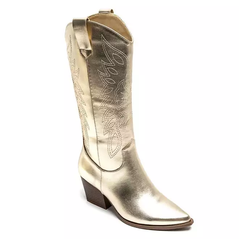 Embroidery Detail Western Cowboy Boots -Gold