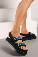 Double Crochet Strap Chunky Sandals -Black