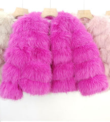 Kids: Fur Jacket Front Zip Fastening -Fuchsia