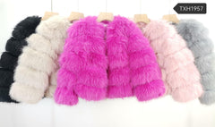 Kids: Fur Jacket Front Zip Fastening -Fuchsia