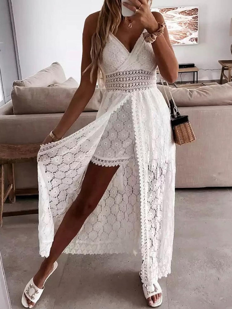 Women's Lace Maxi Romper -White