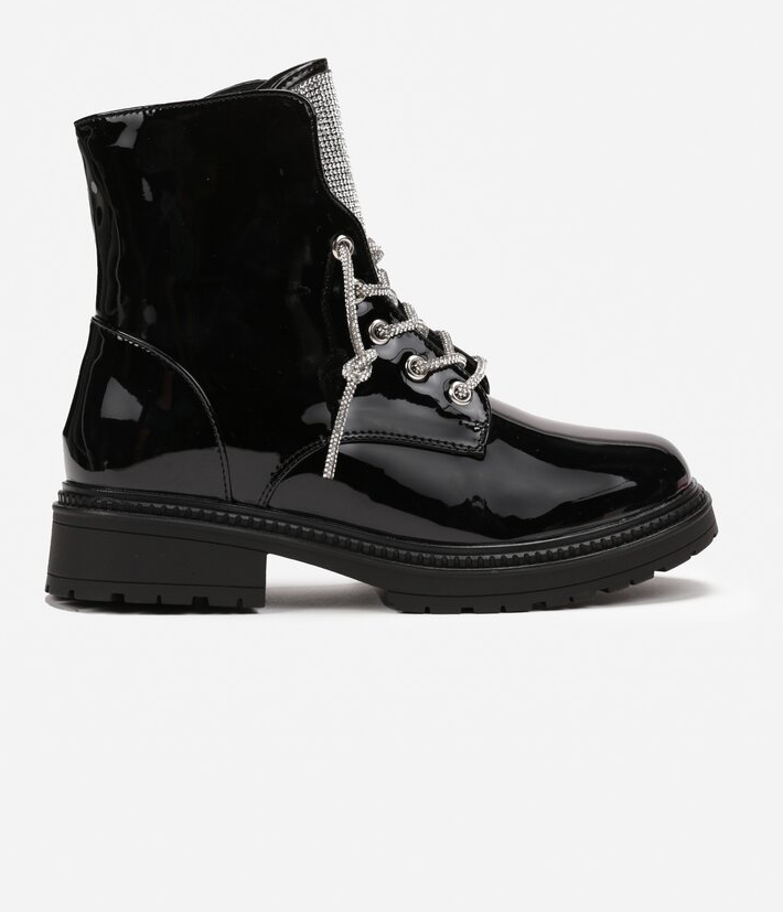 Kids: Ankle Boot with Rhinestone -Black