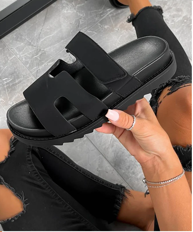 Chunky Sole Strap Sandals -Black