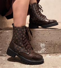 Luxury Combat Ankle Boots -Brown