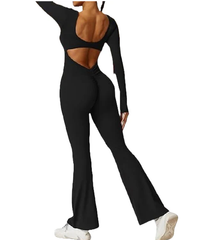 Long Sleeve Flare Jumpsuit -Black