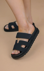 Faux Suede Gladiator Strap Sandal -Black