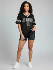 Leopard Print Los Angeles 91 Jersey T-Shirt -Black