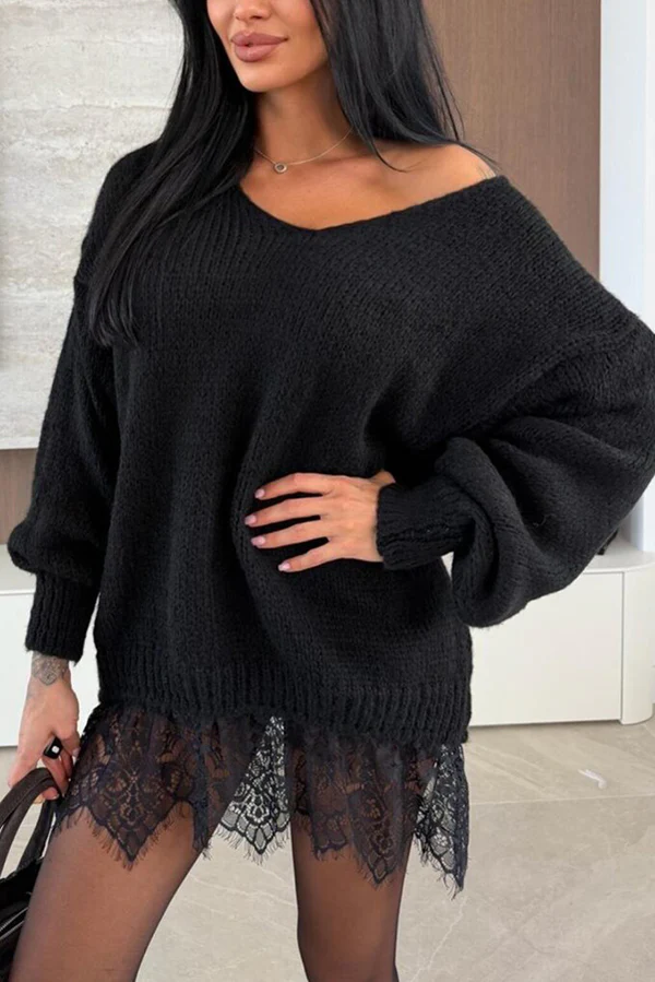 chinese dress ladies Luxie Lace Knit Mini Dress / Black | Meshki main image 1