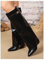 Luxury Over-the-Knee Faux Leather Boots -Black