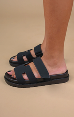 Faux Suede Gladiator Strap Sandal -Black