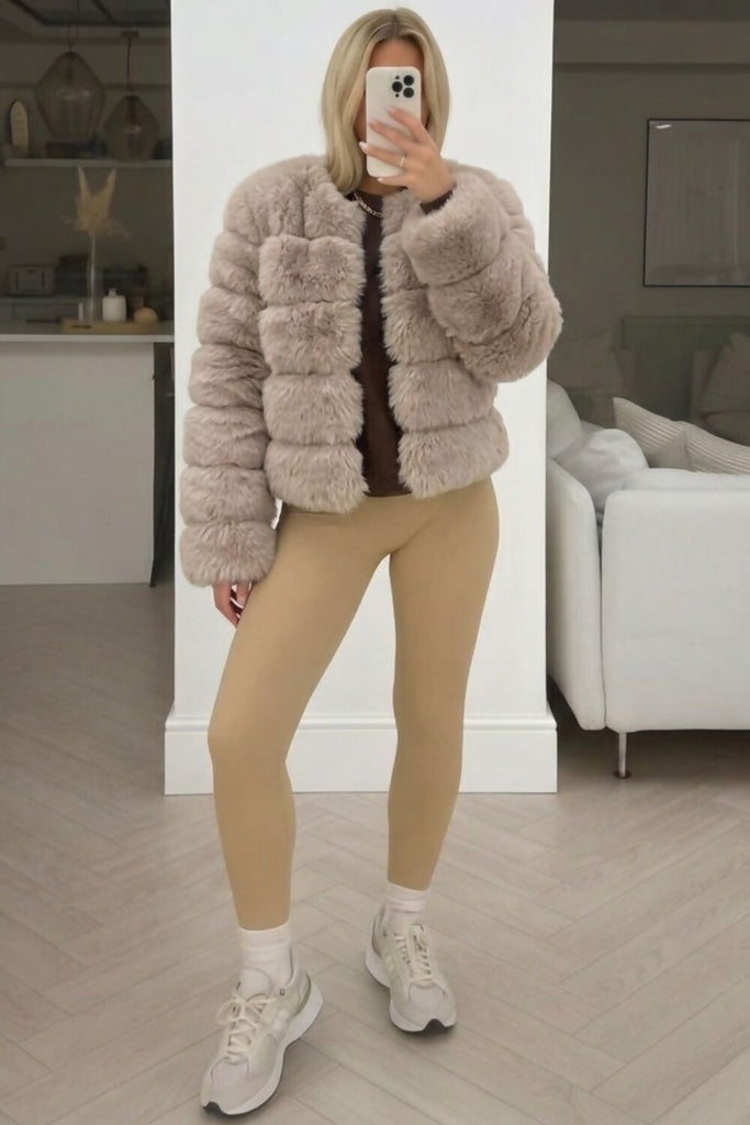 Luxe Faux-Fur Cropped Jacket – Beige