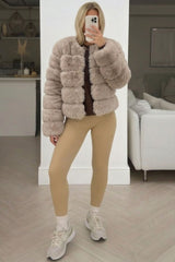 Luxe Faux-Fur Cropped Jacket – Beige