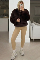 Luxe Faux-Fur Cropped Jacket –Brown