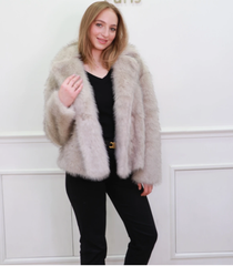 Luxury Faux Fur Jacket – Classic Short Style -Beige