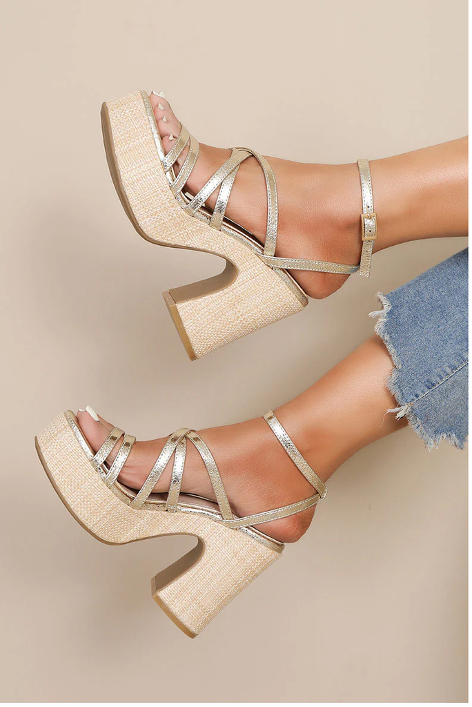 Chunky Sole Strap Sandals -Gold