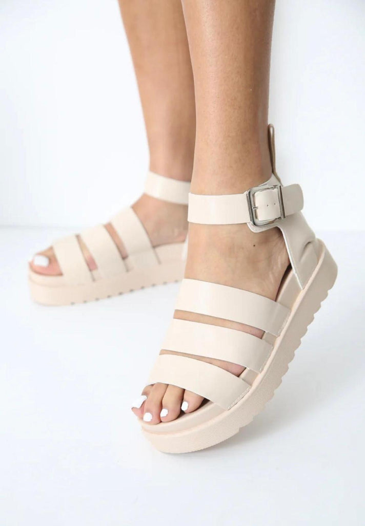 Platform Sandals with Buckle -Beige