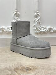 Faux Suede Ultra Mini Ankle Boots -Grey
