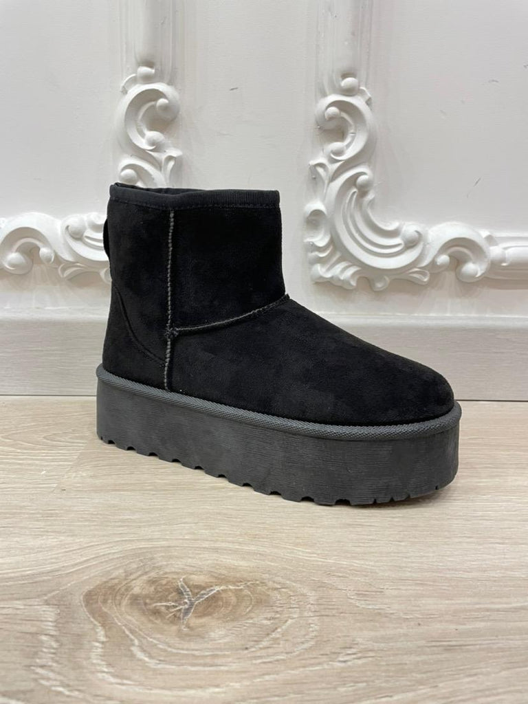 Faux Suede Ultra Mini Ankle Boots -Black