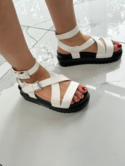 Cross Ankle Strap Chunky Sandals -White
