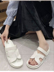 Double Strap Slide Sandals -White