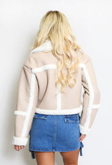 Aviator Jacket with Front Buckle Detail -Beige