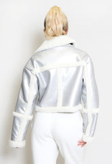 Aviator Jacket with Front Buckle Detail -Silver