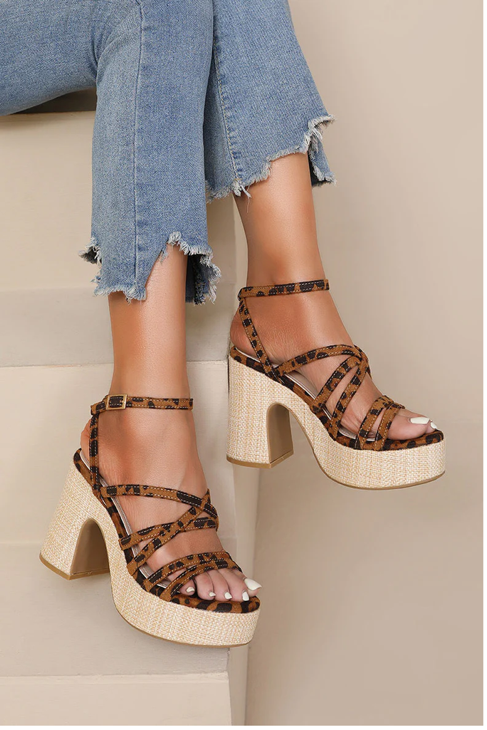Strappy Platform Heels -Leopard