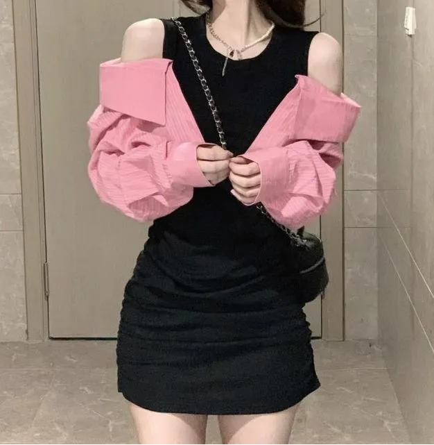 Two Piece Mini Bodycon Dress -Pink