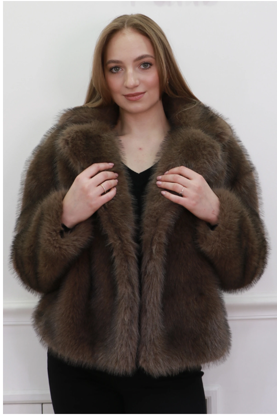 Luxury Faux Fur Jacket – Classic Short Style -Brown