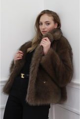Luxury Faux Fur Jacket – Classic Short Style -Brown