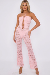 Lace Detail Bandeau Corset Jumpsuit -Pink