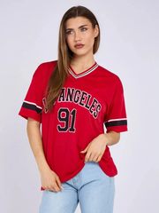 Oversized LA Varsity T-Shirt -Red