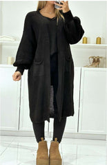 Chunky Knit Cardigan -Black