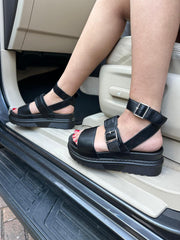 Platform Women Sandals with Buckle -Black