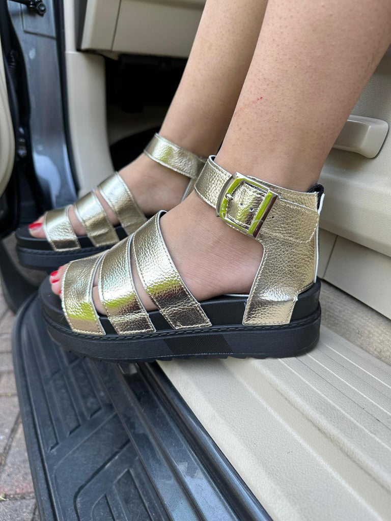 Platform Women Sandals with Buckle -Gold